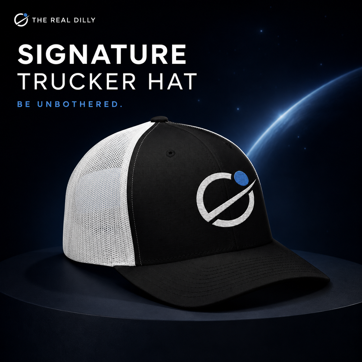 The Real Dilly Orbit Trucker Hat - WHT/BLK